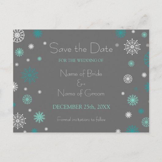 Gray Aqua Save the Date Winter Wedding Postkarten (Vorderseite)