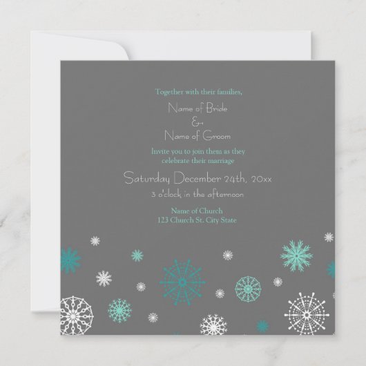 Gray Aqua Snow Winter Wedding Einladungskarten (Vorderseite)