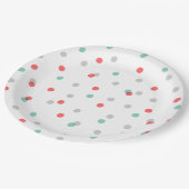 Gray Aqua und Coral Confetti Dots Pappteller (Schrägansicht)