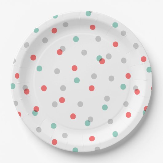 Gray Aqua und Coral Confetti Dots Pappteller (Vorderseite)