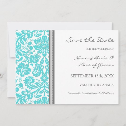 Gray Aqua Wedding Save the Date Card (Vorderseite)