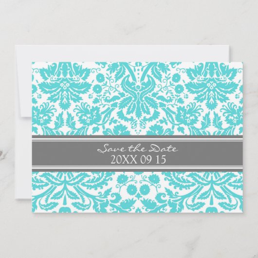 Gray Aqua Wedding Save the Date Card (Rückseite)