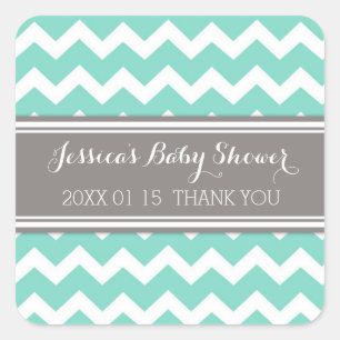 Gray Aqua Zickzack Baby Shower Pflegeaufkleber Quadratischer Aufkleber