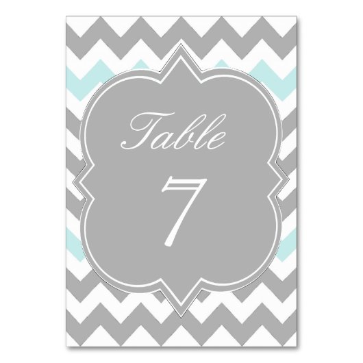 Gray Aqua Zickzack Tischnummer Card (Rückseite)