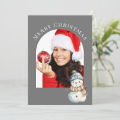 GRAY ARCHED FOTO SNOWMAN CHRISTMAS FEIERTAGSKARTE (Stehend Vorderseite)