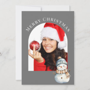 GRAY ARCHED FOTO SNOWMAN CHRISTMAS FEIERTAGSKARTE