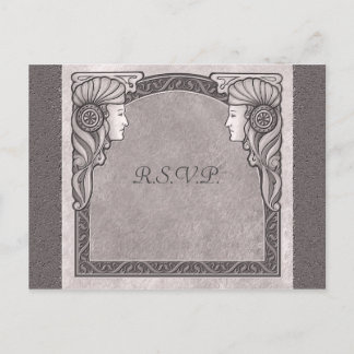 Gray Art Nouveau Wedding Einladungspostkarte