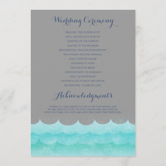 Gray at Sea Nautical Weddings Programme (Rückseite)