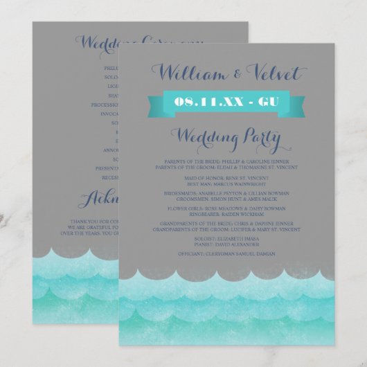 Gray at Sea Nautical Weddings Programme (Vorne/Hinten)