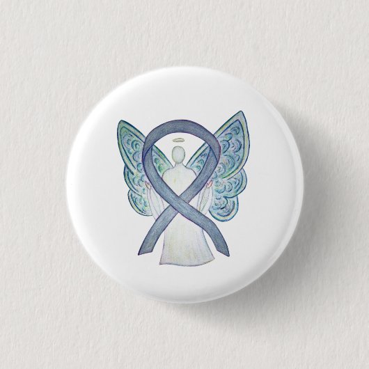 Gray Awareness Ribbon Angel Custom Art Buttone Button (Vorderseite)