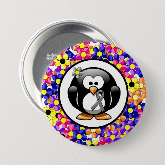 Gray Awareness Ribbon Penguin Button (Vorne & Hinten)