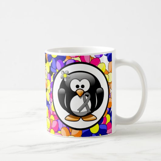 Gray Awareness Ribbon Penguin Kaffeetasse (Rechts)