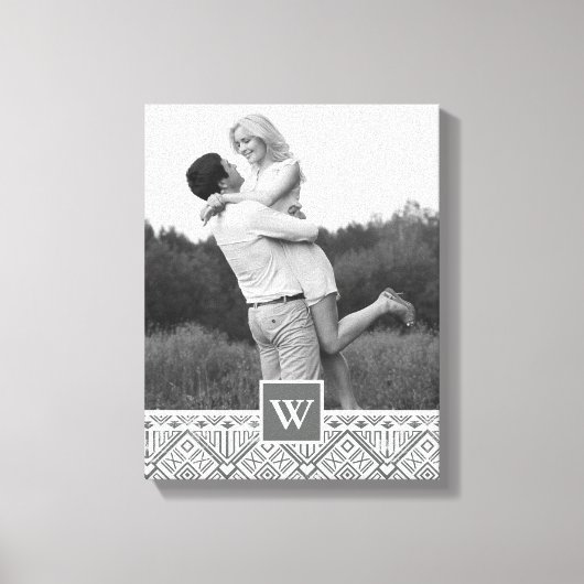 Gray Aztec Muster | Foto mit Monogramm Leinwanddruck (Vorderseite)