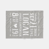 Gray Baby Boy Birth Stats Keepake Fleecedecke (Vorderseite (Horizontal))