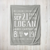 Gray Baby Boy Birth Stats Keepake Fleecedecke