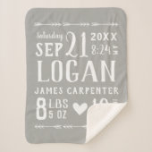 Gray Baby Boy Birth Stats Keepake Sherpadecke (Vorderseite)