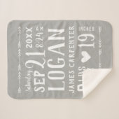 Gray Baby Boy Birth Stats Keepake Sherpadecke (Vorderseite (Horizontal))