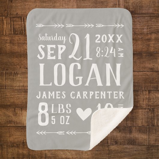 Gray Baby Boy Birth Stats Keepake Sherpadecke