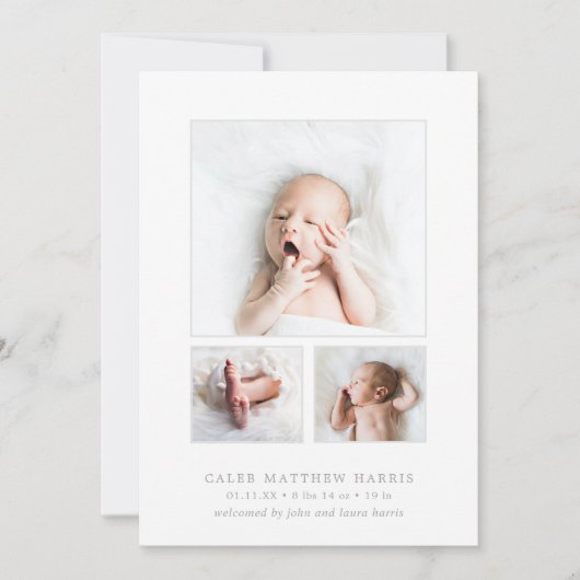 Gray Baby Boy Foto Collage Einfache Geburt Ankündigung (Vorderseite)