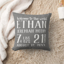 Gray Baby Boy Kinderzimmer Birth Stats Pillow