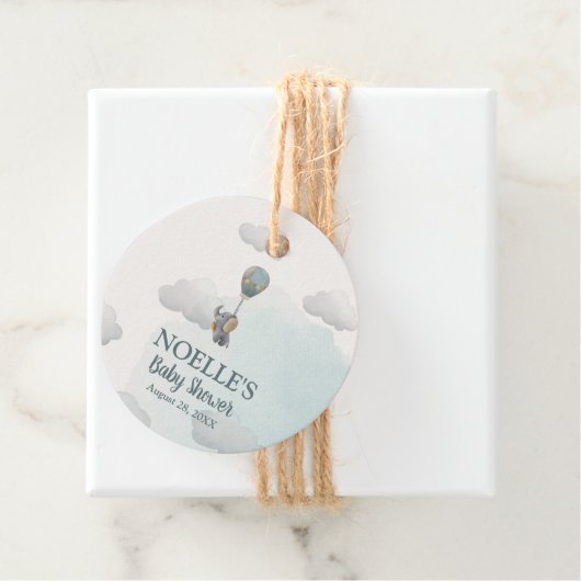 Gray Baby Elephant, Hot Air Ballon in Wolken Geschenkanhänger (Beispiel)