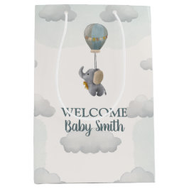 Gray Baby Elephant, Hot Air Ballon in Wolken Mittlere Geschenktüte
