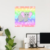 Gray Baby Elephant Niedlich Rainbow Poster Printin (Heimbüro)