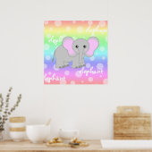 Gray Baby Elephant Niedlich Rainbow Poster Printin (Küche)