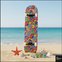 Gray Background Primary Color Abstract Shapes Skateboard