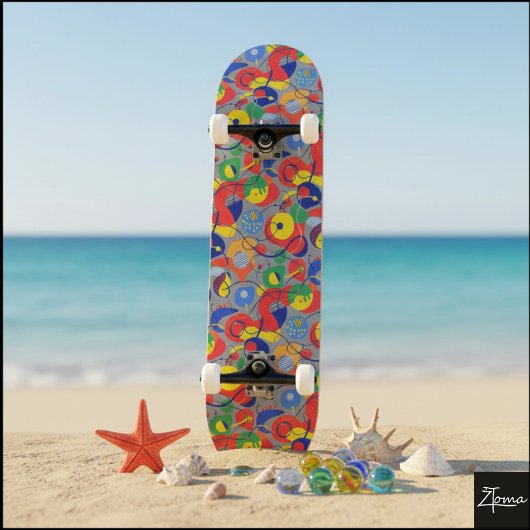 Gray Background Primary Color Abstract Shapes Skateboard