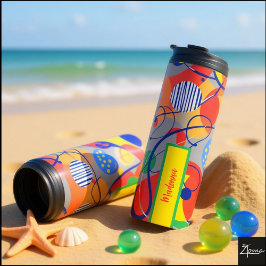 Gray Background Primary Color Abstract Shapes Thermosbecher