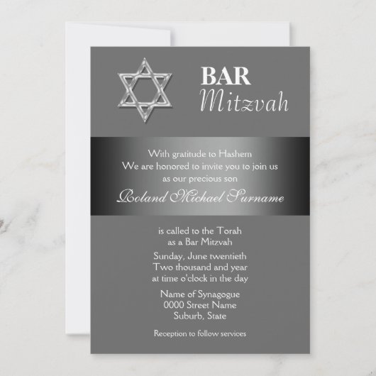 Gray-Bar mitzvah-Feierlichkeiten Einladung (Vorderseite)