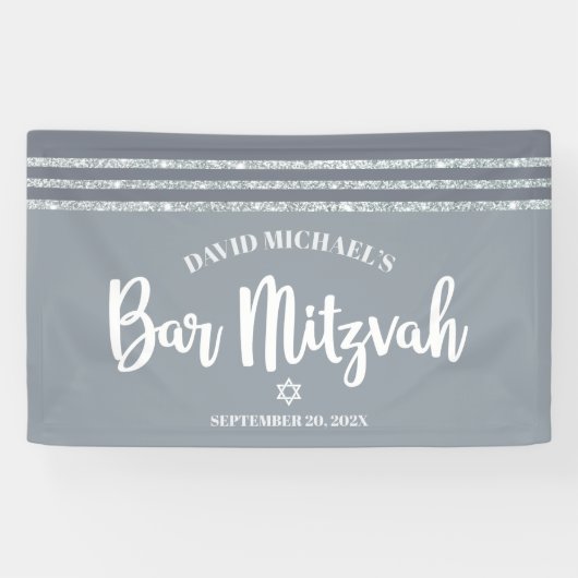 Gray Bar Mitzvah Modern Silver Tallit Bold Script Banner (Horizontal)