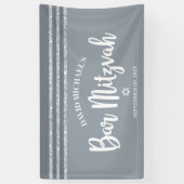 Gray Bar Mitzvah Modern Silver Tallit Bold Script Banner (Vertikal)