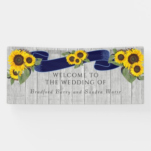 Gray Barn Wood Navy Blauer Sonnenblume Rustikale H Banner (Horizontal)