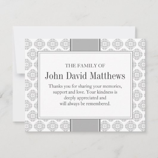 Gray Beerdigung Note Card Flat Bereavement Hinweis Mitteilungskarte (Vorderseite)