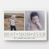 Gray BEST MAMA EVER Collage 2 Foto Blue Hearts Fotoplatte (Vorderseite)