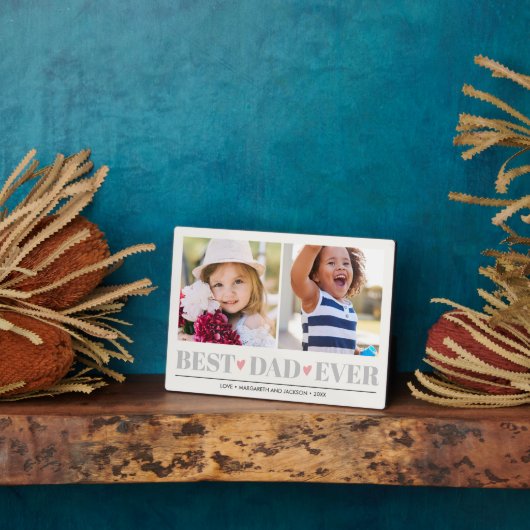 Gray BEST VATER EVER Collage 2 Foto Rosa Herzen Fotoplatte (Seite)