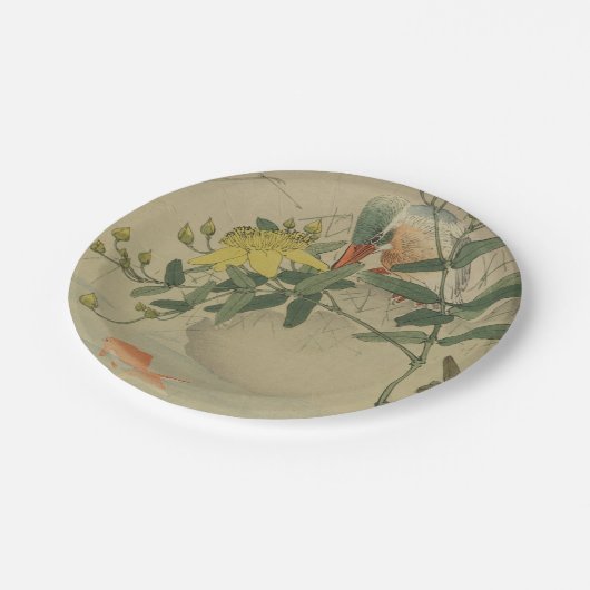 Gray Bird Goldfish Orientale Chinoiserie Wilhelm T Pappteller (Schrägansicht)