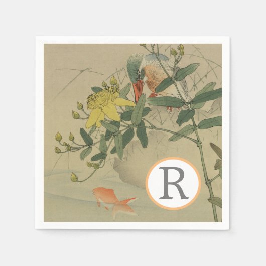Gray Bird Goldfish Orientale Chinoiserie Wilhelm T Serviette (Vorderseite)
