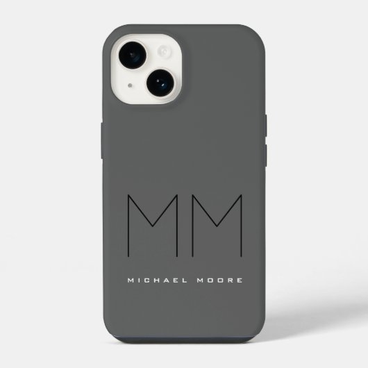 Gray Black Bold Monogram Modern Your Name Initials iPhone Hülle (Rückseite)