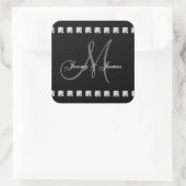 Gray Black Diamonds Monogram Names Wedding Quadratischer Aufkleber (Tasche)