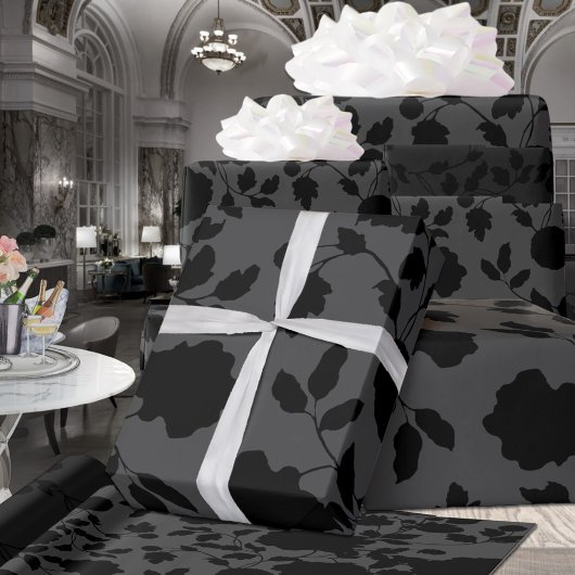 Gray & Black Floral Elegante Hochzeit Geschenkpapier