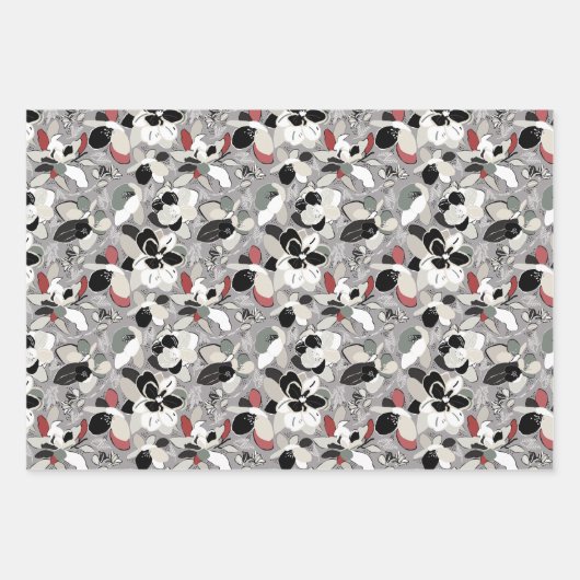 Gray Black Floral Winter Magnolia Geschenkpapier Set (Vorderseite 2)