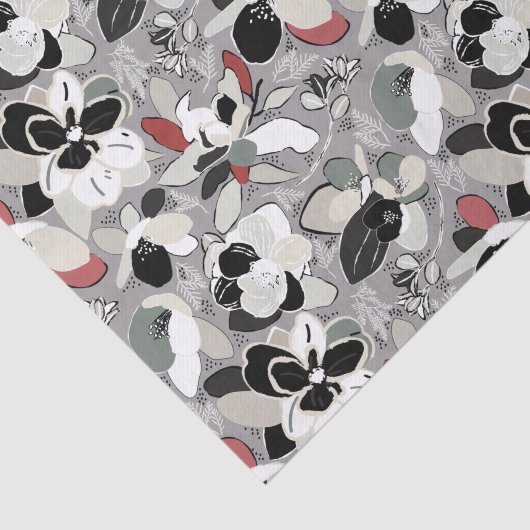 Gray Black Floral Winter Magnolia Seidenpapier (Ausschnitt)