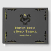 Gray Black Gold Dragon Monogram Fantasy Wedding Gästebuch (Vorderseite)