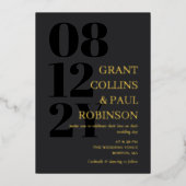 Gray Black Gold Typografie 2 in 1 QR Code Wedding Folieneinladung (Vorderseite)