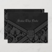 Gray & Black Goth Lace Wedding Ankündigungspostkarte (Vorne/Hinten)