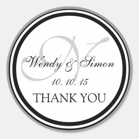 Gray Black Monogram N Wedding Danke Runder Aufkleber (Vorderseite)