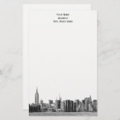 Gray Black NYC Skyline Etch 01 Stationery Briefpapier (Vorne/Hinten)